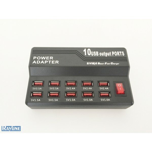 USB RYCHLONABÍJEČ S 10-TI USB PORTY 5V12A